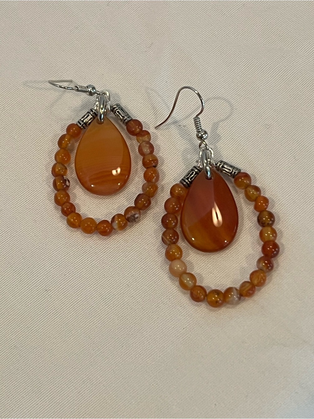 Carnelian Agate Hoop Earrings - Picture 2 of 3